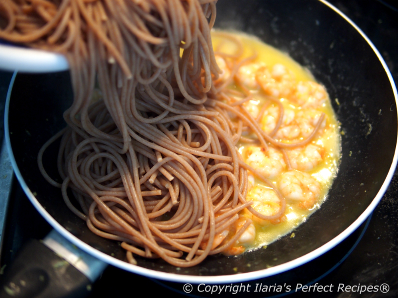 spelt, shrimp, spaghetti, recipe